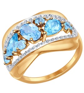 Кольцо из золота с голубыми топазами и фианитами 714567
