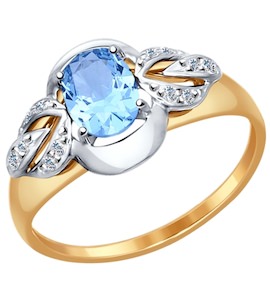Кольцо из комбинированного золота с голубым топазом и фианитами 714571