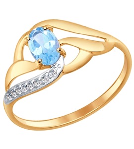 Кольцо из золота с голубым топазом и фианитами 714646