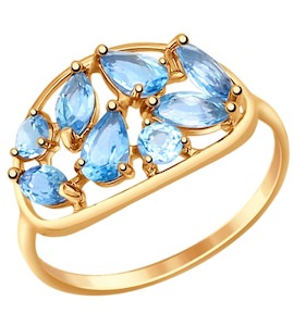 Кольцо из золота с голубыми топазами 714654
