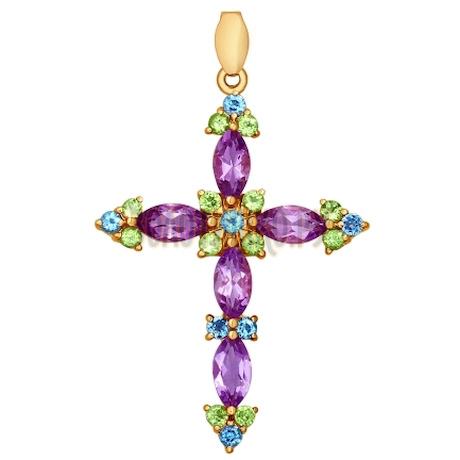 Декоративный крест из золота с полудрагоценными камнями 731214