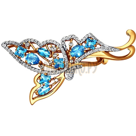 Брошь - бабочка с голубыми топазами 740054
