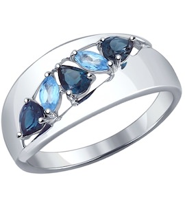 Кольцо из серебра с синими топазами 92011102