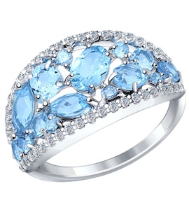 Кольцо из серебра с голубыми топазами и фианитами 92011183