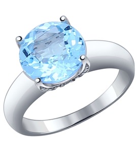 Кольцо из серебра с голубым топазом и фианитами 92011186