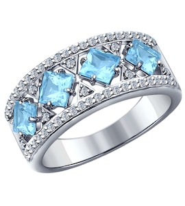 Кольцо из серебра с голубыми топазами и фианитами 92011193