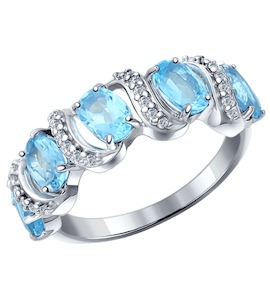 Кольцо из серебра с голубыми топазами и фианитами 92011199
