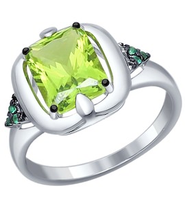 Кольцо из серебра с зелёным ситаллом и зелеными фианитами 92011233