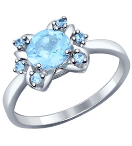 Кольцо из серебра с голубым топазом и голубыми фианитами 92011241