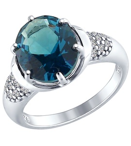 Кольцо из серебра с синим ситаллом и фианитами 92011261