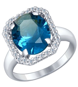 Кольцо из серебра с синим ситаллом и фианитами 92011263