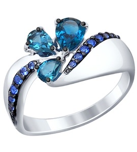 Кольцо из серебра с топазами и синими фианитами 92011287
