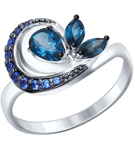 Кольцо из серебра с топазами и синими фианитами 92011290