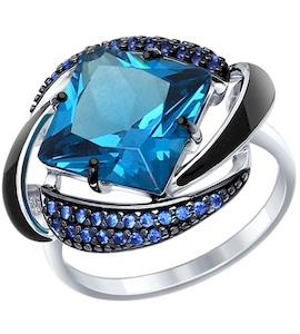 Кольцо из серебра с эмалью с синим ситаллом и синими фианитами 92011300