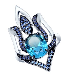 Кольцо из серебра с синим ситаллом и фианитами 92011309