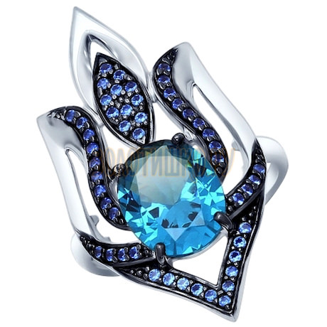 Кольцо из серебра с синим ситаллом и фианитами 92011309
