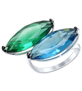 Кольцо из серебра с зелёным и синим ситаллами 92011324