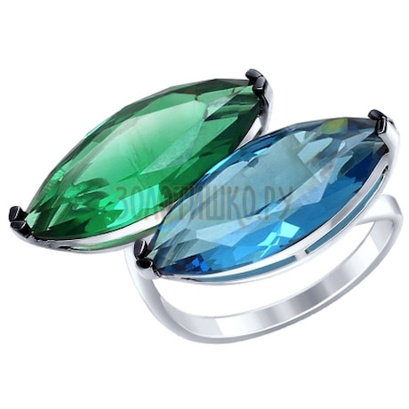 Кольцо из серебра с зелёным и синим ситаллами 92011324