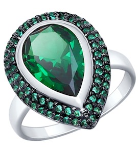 Кольцо из серебра с зелёным ситаллом и зелеными фианитами 92011330
