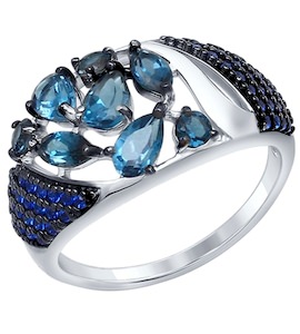Кольцо из серебра с топазами и синими фианитами 92011342