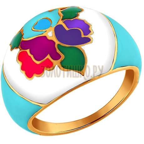 Позолоченное кольцо с разноцветной эмалью 93010312