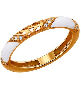 Кольцо из золочёного серебра с эмалью с фианитами 93010431