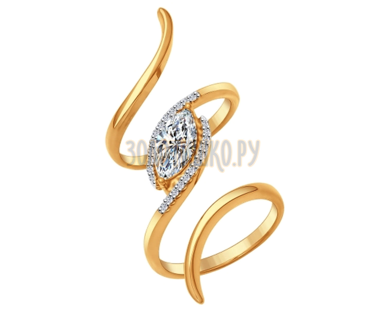 93010554 - Кольцо на две фаланги из золочёного серебра с фианитами - SOKOLOV - купить в интернет-магазине Золотишко.ру