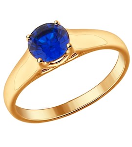 Кольцо из золочёного серебра с синим фианитом 93010575
