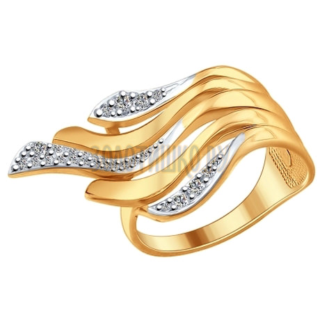 Кольцо из золочёного серебра с фианитами 93010611