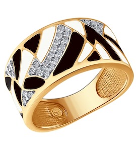 Кольцо из золочёного серебра с эмалью и фианитами 93010612