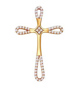 Крест из золочёного серебра с фианитами 93030217