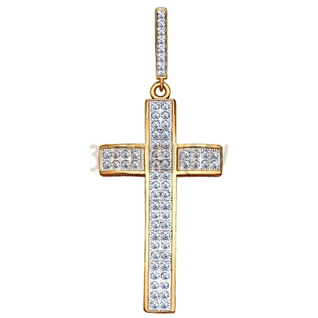 Крест из золочёного серебра с фианитами 93030221