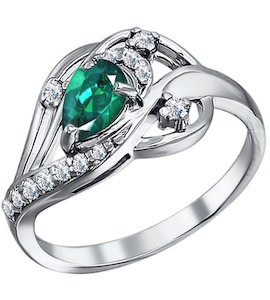 Кольцо из серебра с зелёным фианитом 94010614