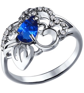 Кольцо из серебра с синим фианитом 94010730