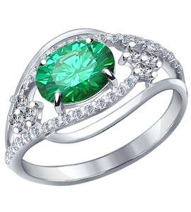 Кольцо из серебра с зелёным фианитом 94010843