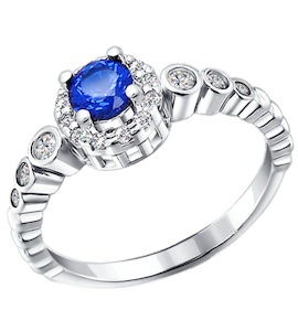 Кольцо из серебра с синим фианитом 94010892
