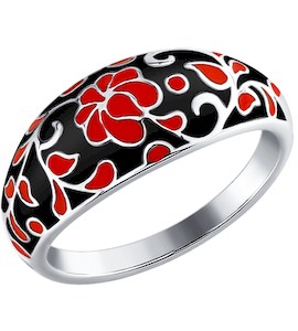 Кольцо с эмалью в чёрно-красной цветовой гамме 94011111