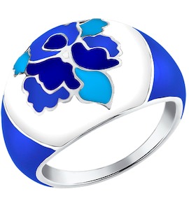 Серебряное кольцо с голубыми узорами 94011116