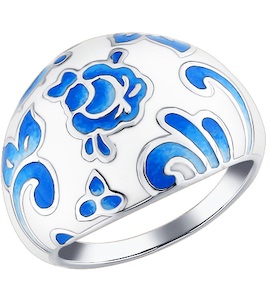 Серебряное кольцо с бело-голубой эмалью 94011167
