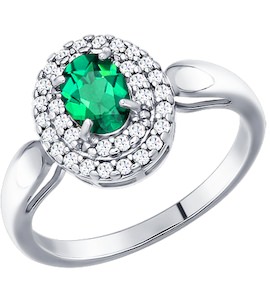 Кольцо из серебра с зелёным фианитом 94011179
