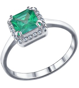 Кольцо из серебра с зелёным фианитом 94011247