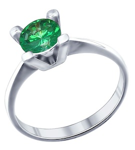 Кольцо из серебра с зелёным фианитом 94011275