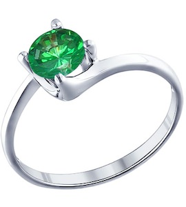 Кольцо из серебра с зелёным фианитом 94011283