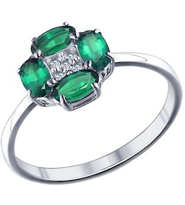 Кольцо из серебра с зелеными фианитами 94011287