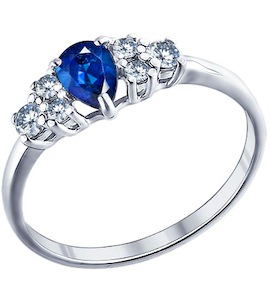 Кольцо из серебра с синим фианитом 94011291