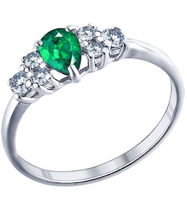 Кольцо из серебра с зелёным фианитом 94011292