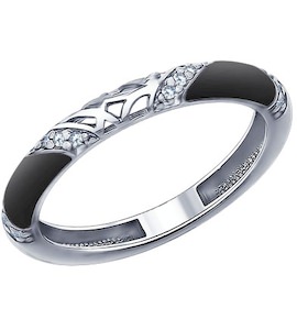 Кольцо из серебра с эмалью с фианитами 94011335