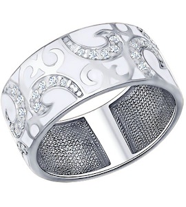 Кольцо из серебра с эмалью с фианитами 94011343