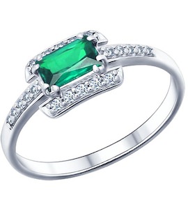 Кольцо из серебра с зелёным фианитом 94011350