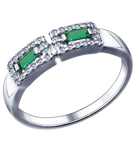 Кольцо из серебра с зелеными фианитами 94011480